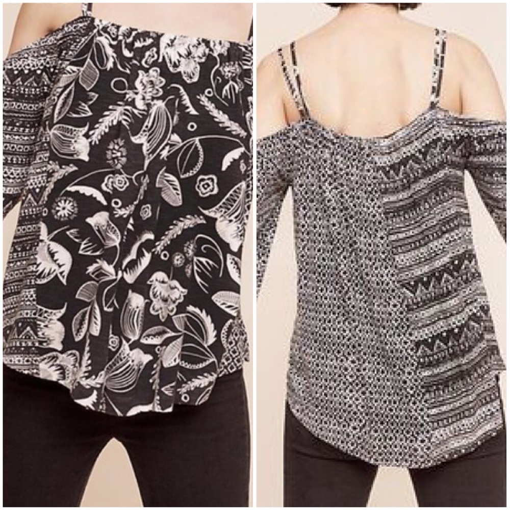 NWOT Anthropologie Deletta Reeve Cold Shoulder Top Geometric Floral Sz M